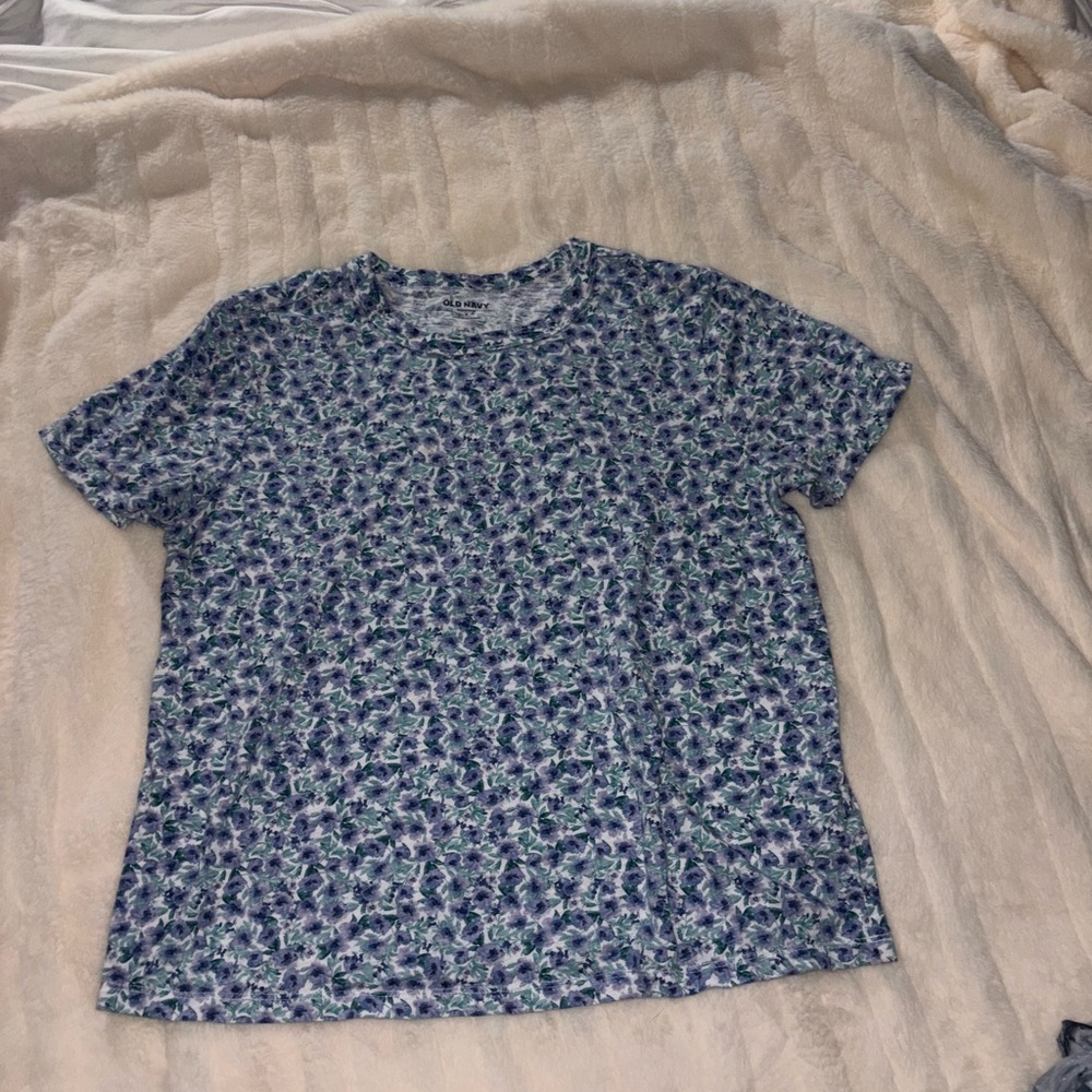 Old Navy Blue Floral Short Sleeve Tee